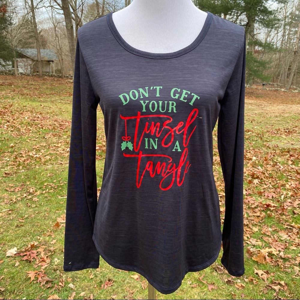 90 DEGREE BY REFLEX TOP TEE LONG SLEEVE HOLIDAY BLACK SIZE M TINSEL IN A TANGLE